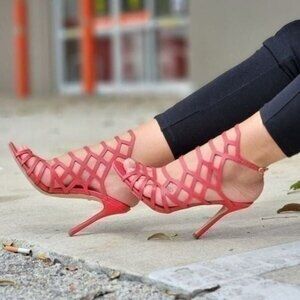 Women's Slingback Stiletto‎ Sandal Peep Toe Hollow Red Color